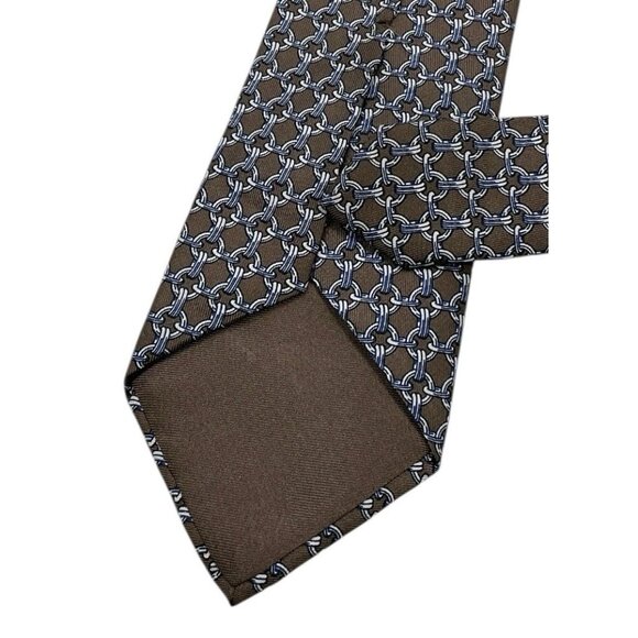 HERMÈS Men's 100% Silk Necktie LUXURY Tie 59 EA Brown Gray Chain W:3.2" EUC - Picture 5 of 5
